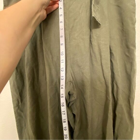 Si Sono sage green linen blend belted wide leg hi rise trouser pants pull on L - Picture 5 of 9